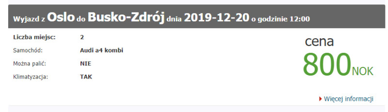 Przykładowa wspólna podróż autem z Norwegii do Polski w grudniu 2019.