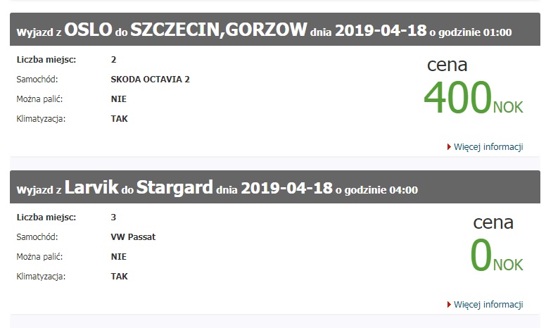 Przykładowe oferty z naszej wyszukiwarki. 