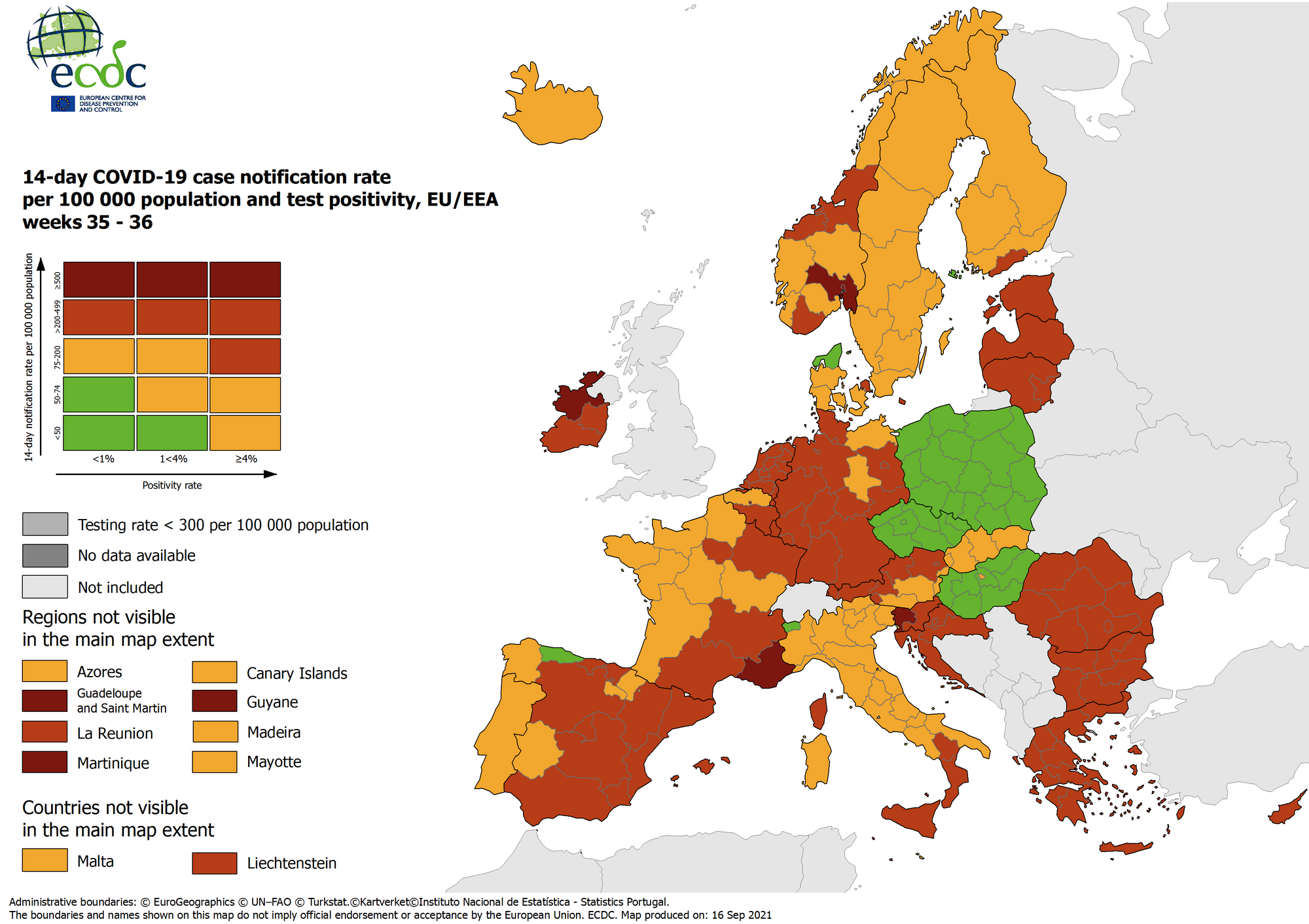 Mapa ECDC z 16 września 2021 roku.