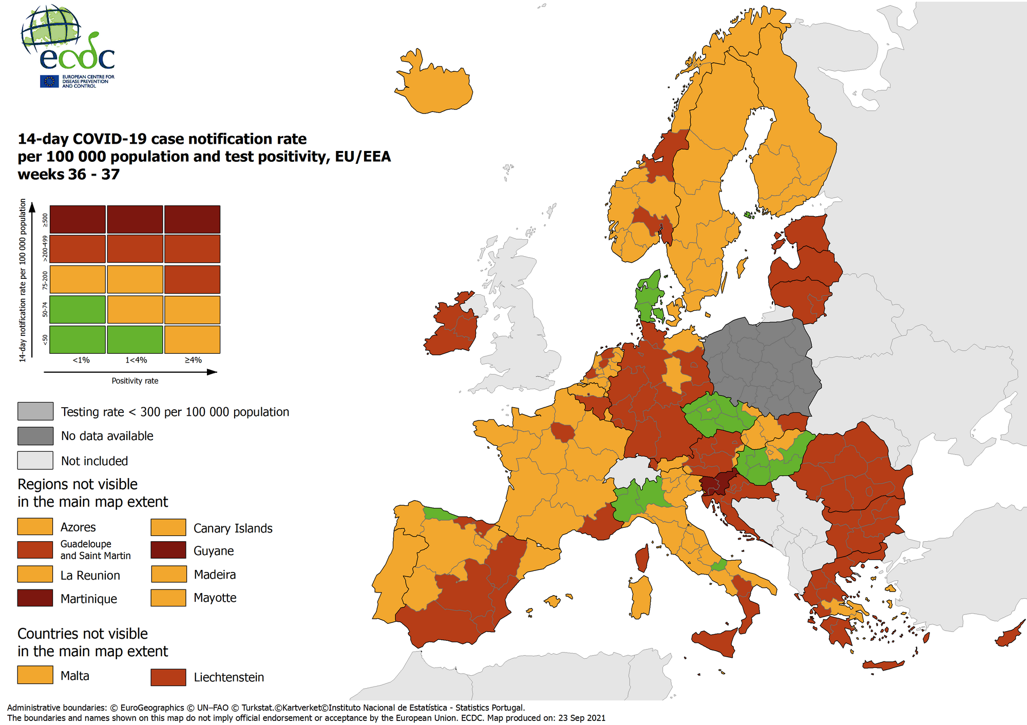 Mapa ECDC zaktualizowana 23 września 2021 roku.