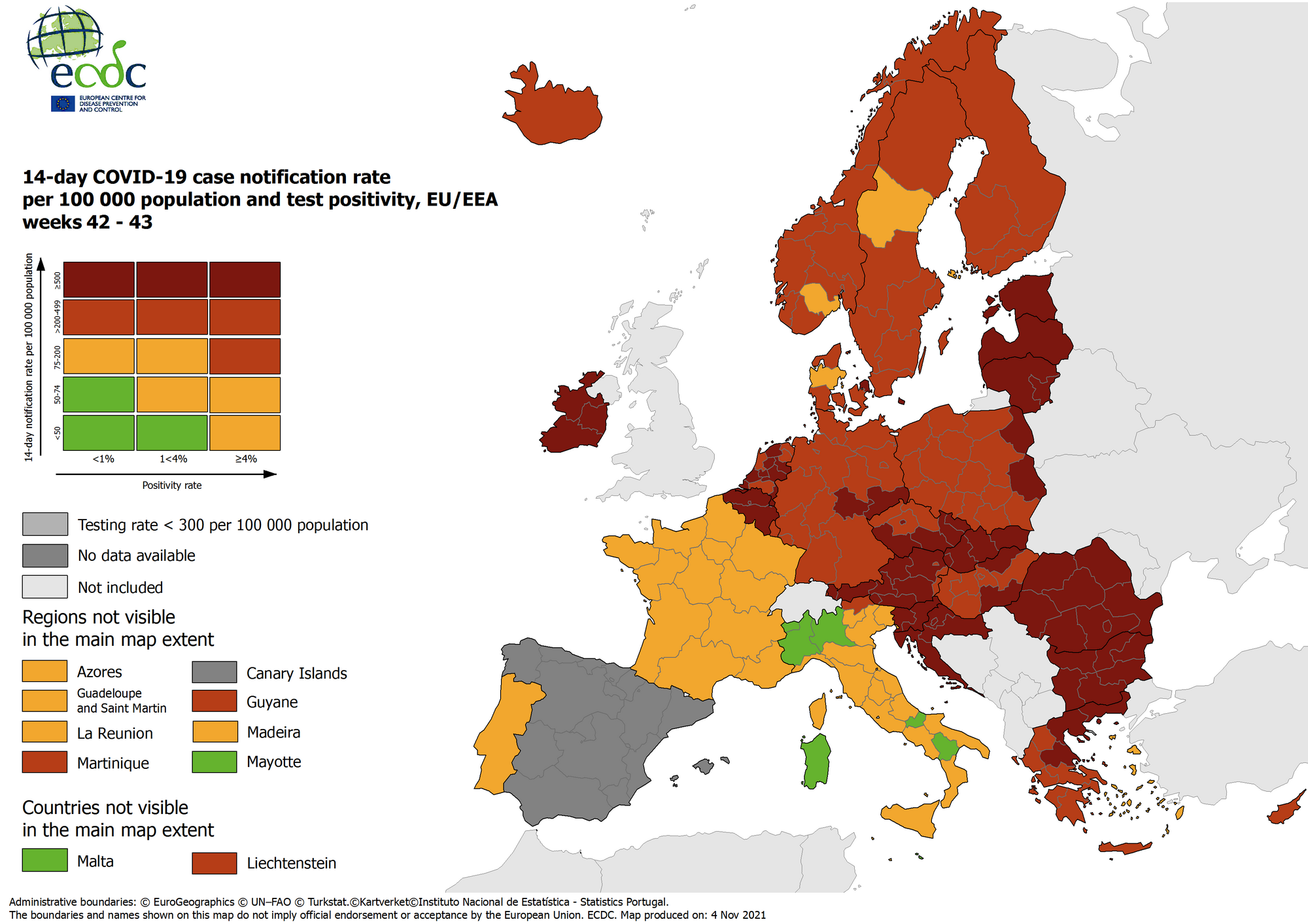 Mapa ECDC zaktualizowana czwartego listopada.