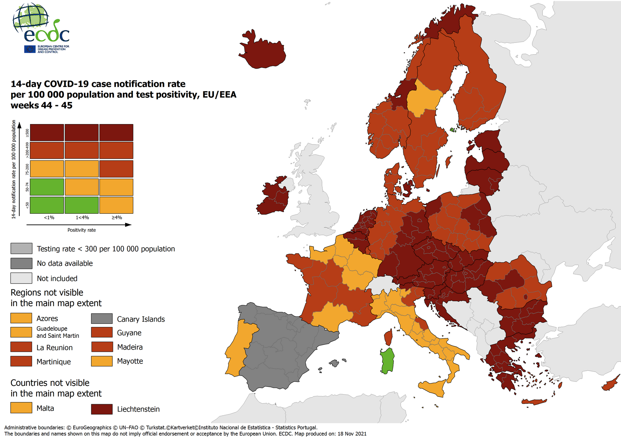 Mapa ECDC zaktualizowana 18 listopada.