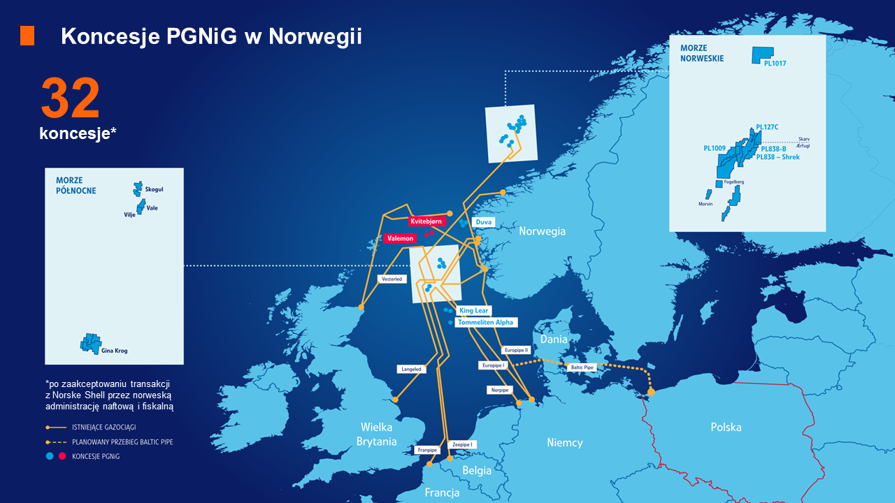 PGNiG Upstream Norway wydobywa już ropę naftową i gaz ziemny z 7 złóż: Skarv, Morvin, Vale, Vilje, Gina Krog, Skogul i Aerfugl.