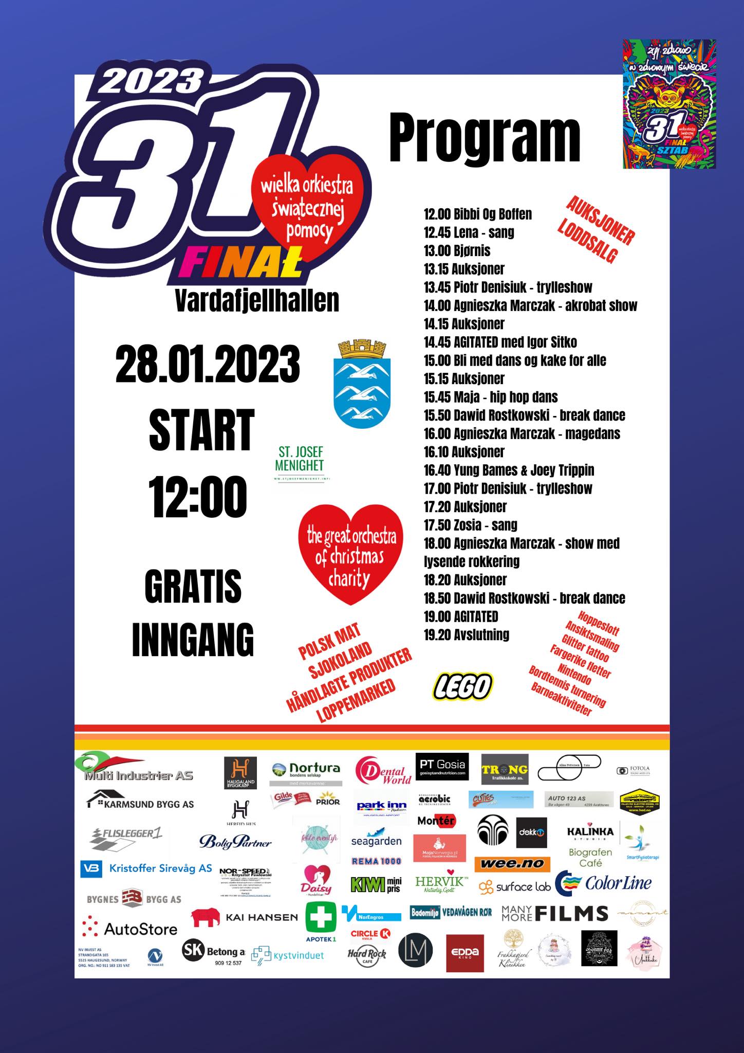Program wydarzeń XXXI Finału WOŚP w Haugesund.