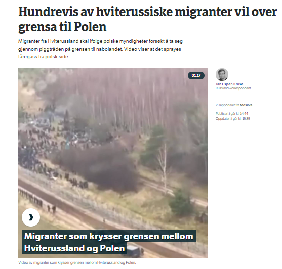 NRK dołącza do relacji z granicy szereg materiałów wideo, zdjęć agencyjnych oraz relacje z mediów społecznościowych.