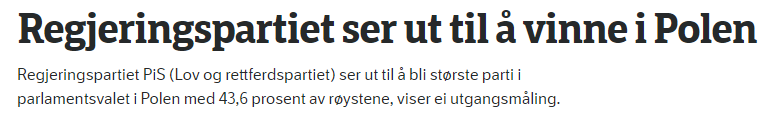 Tłumaczenie: Wygląda na to, że partia rządząca wygra wybory w Polsce.