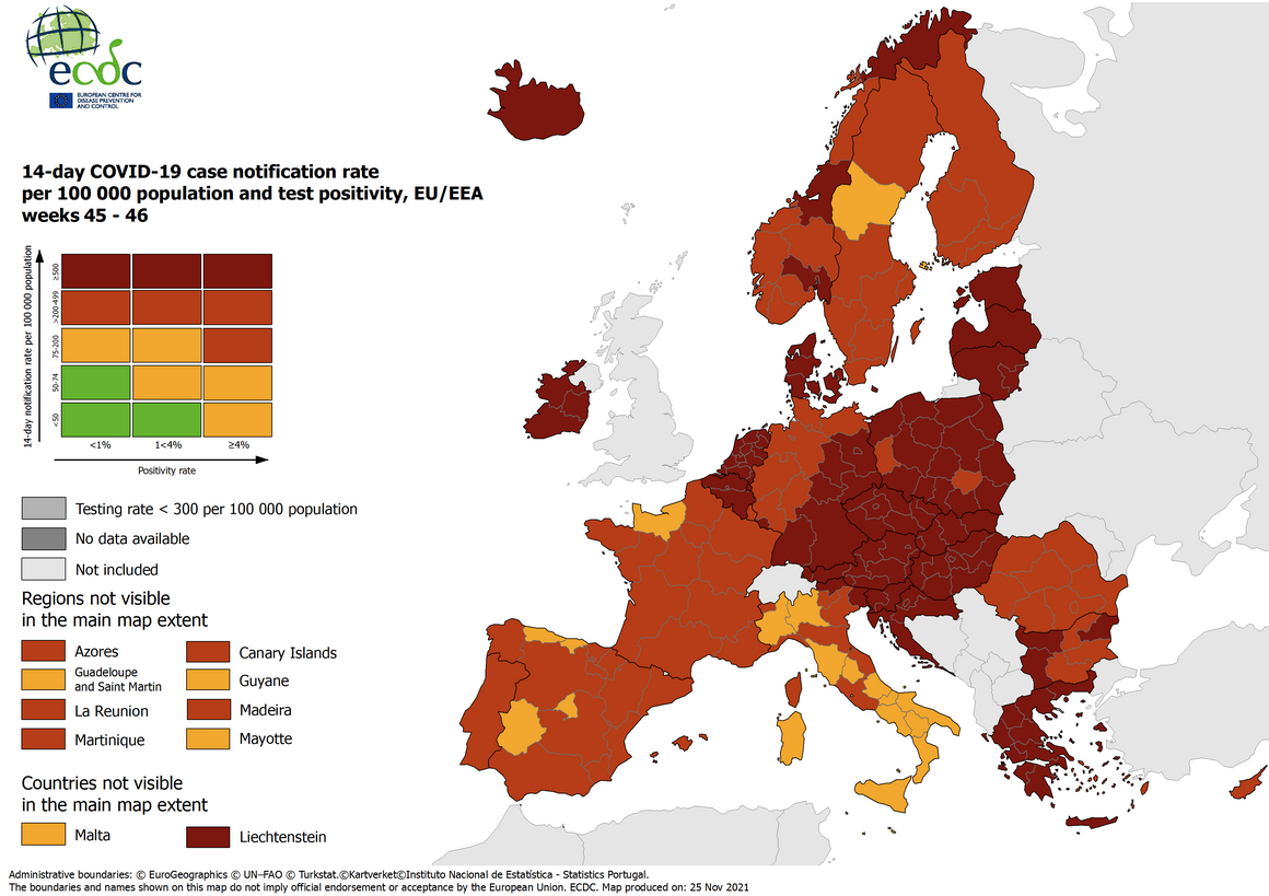 Mapa ECDC opublikowana drugiego grudnia.