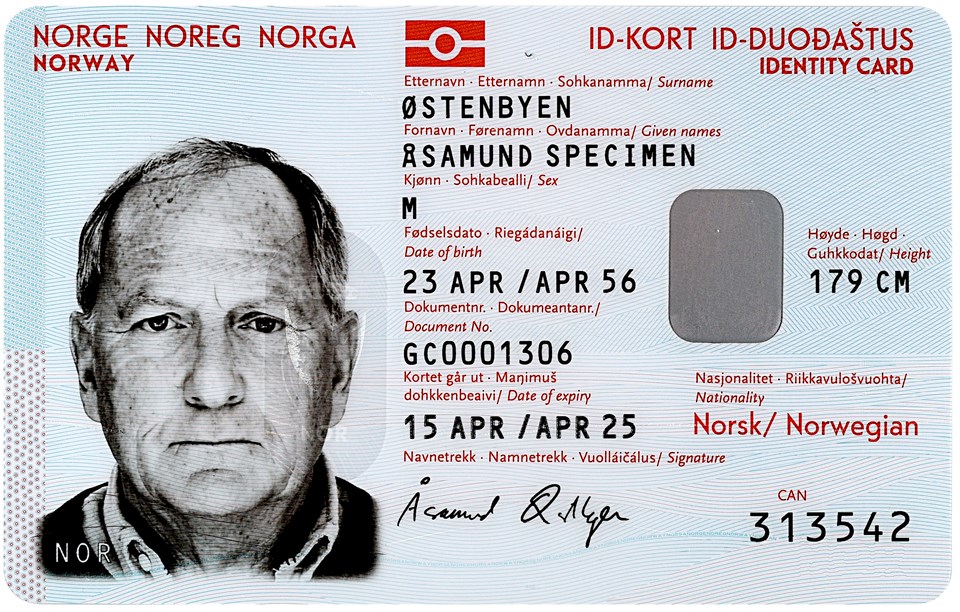 Wzór nowych dowodów osobistych (ID-kort) w Norwegii.