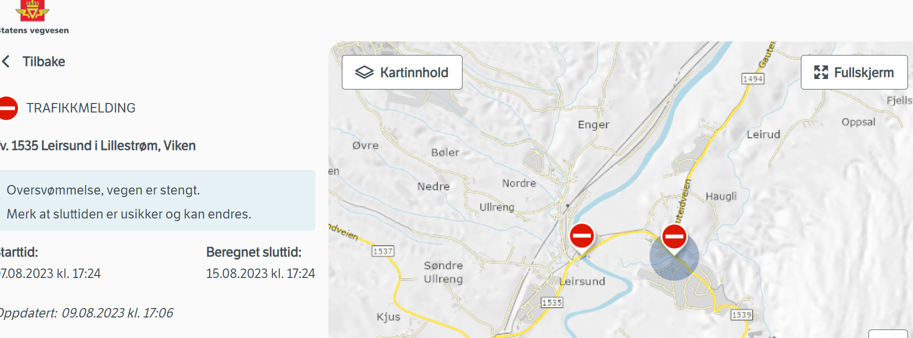 Sytuacja jest bardzo dynamiczna, a stan zamkniętych dróg na bieżąco należy sprawdzać na stronie Statens vegvesen