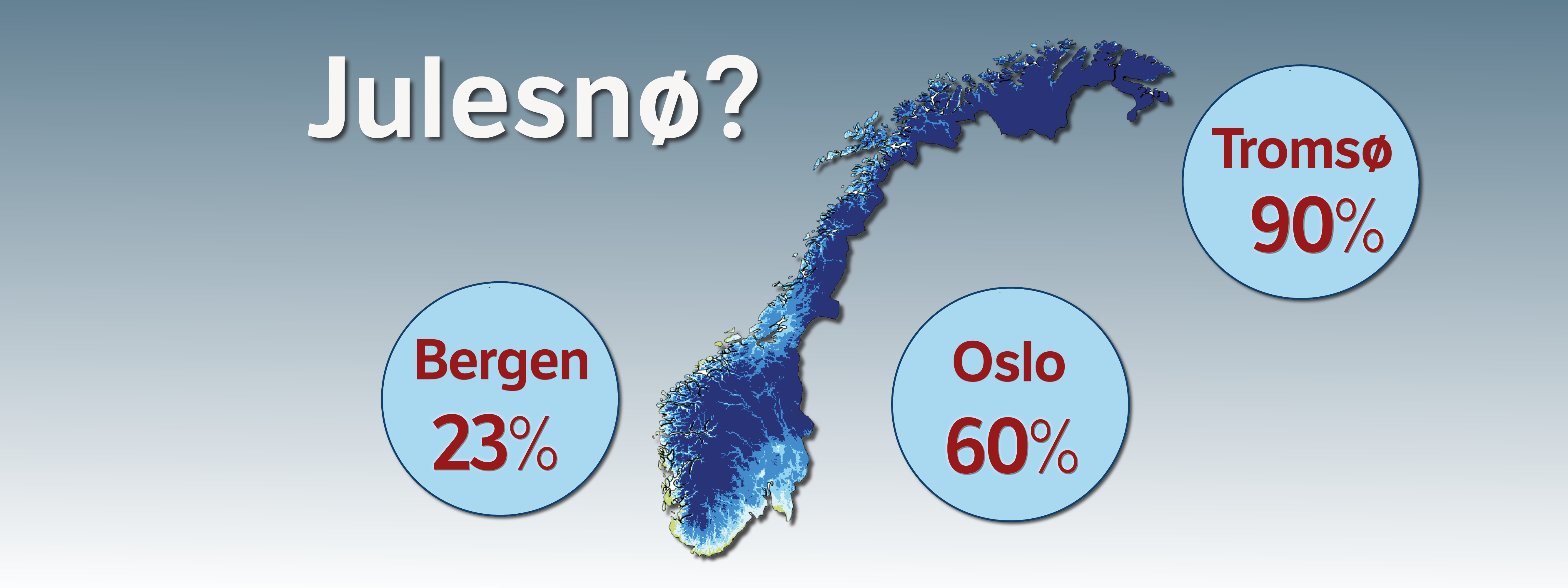 Norwescy meteorolodzy przygotowali mapę prawdopodobieństwa białych świąt. Szacunki nie dotyczą obecnego roku i opierają się na badaniach przeprowadzanych od 1961 roku.