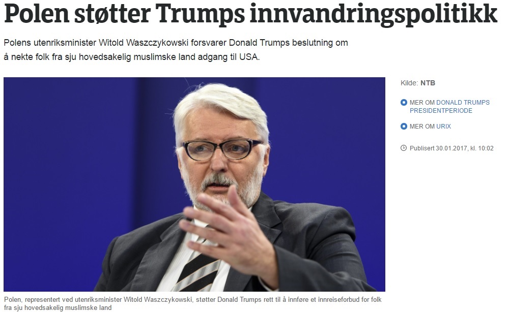 Witold Waszczykowski w norweskich wiadomościach