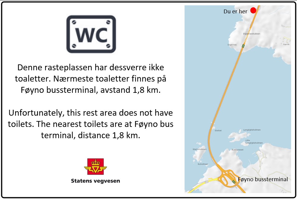 W sierpniu ten znak zostanie umieszczony na parkingu Digernes, na północ od Stordabrua, przy drodze E39.