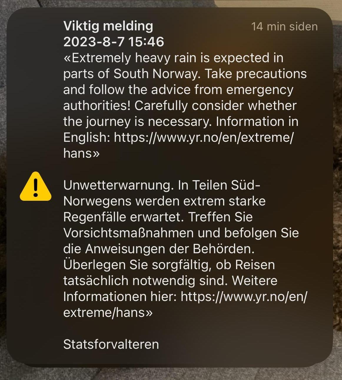 Alert wysłany mieszkańcom Oslo.