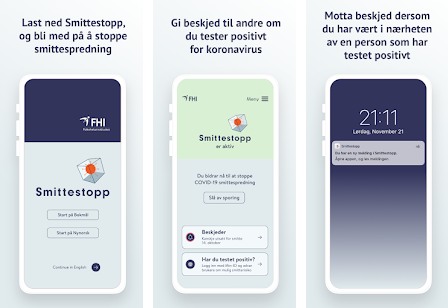 Podgląd aplikacji  Smittestopp na Androida.