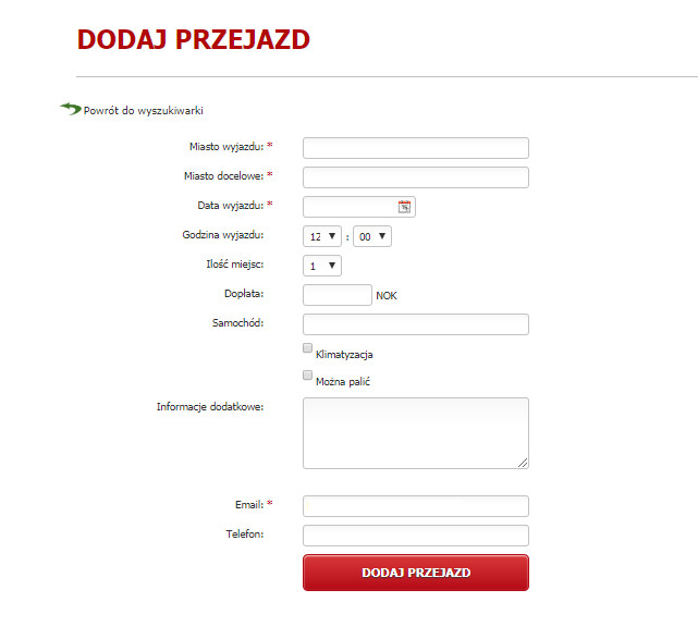 Wspólny przejazd to dobra okazja, by trochę zarobić. Ogłoszenie dodamy poprzez formularz widoczny na zdjęciu.
