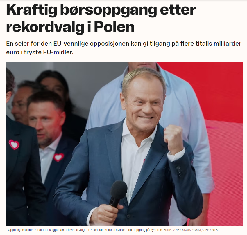 Zdaniem redakcji E24, prounijna polityka zapowiadana przez Donalda Tuska to dobry prognostyk dla gospodarki.