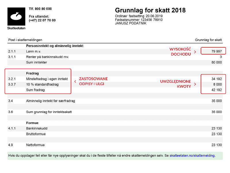 3 strona wyniku rozliczenia podatkowego (skatteoppgjør).