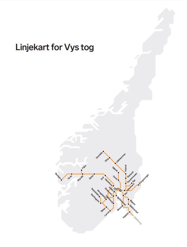 Linie kolejowe w południowej Norwegii.