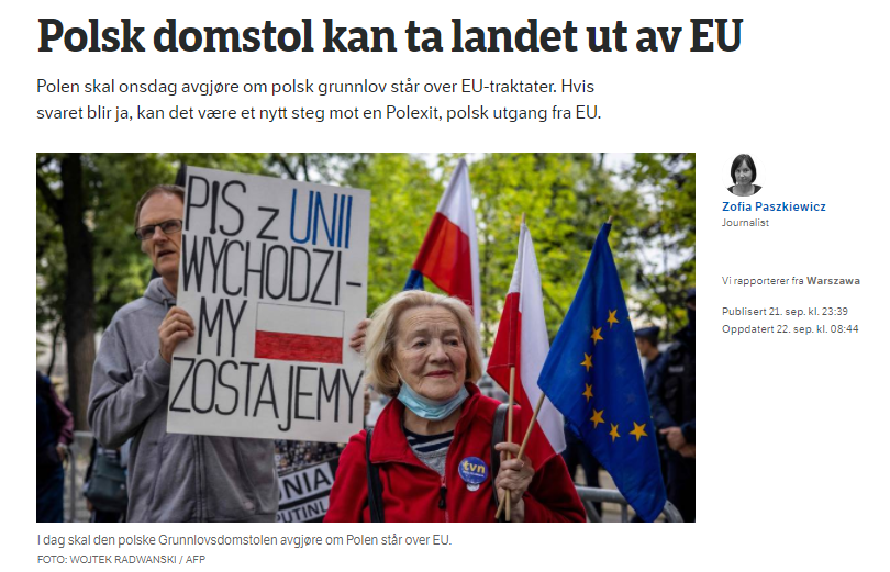 Norweskie media poruszają również kwestię zbadania przez Trybunał Konstytucyjny wyższości prawa krajowego nad unijnym.