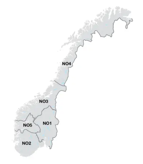 Obszary energetyczne w Norwegii.