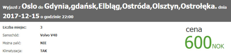 Oferta podróży z Oslo do Polski dla trzech osób