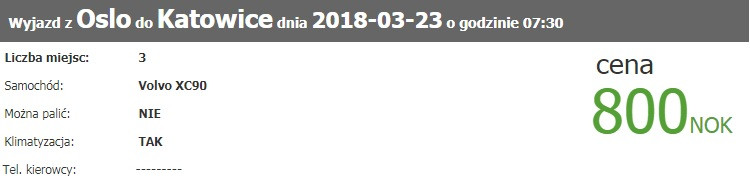 Przykładowa oferta jednego z użytkowników Mojej Norwegii