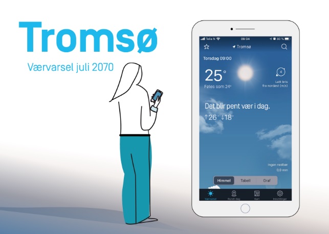Wizualizacja przedstawiająca prognozę pogody w Tromsø w 2070 roku.