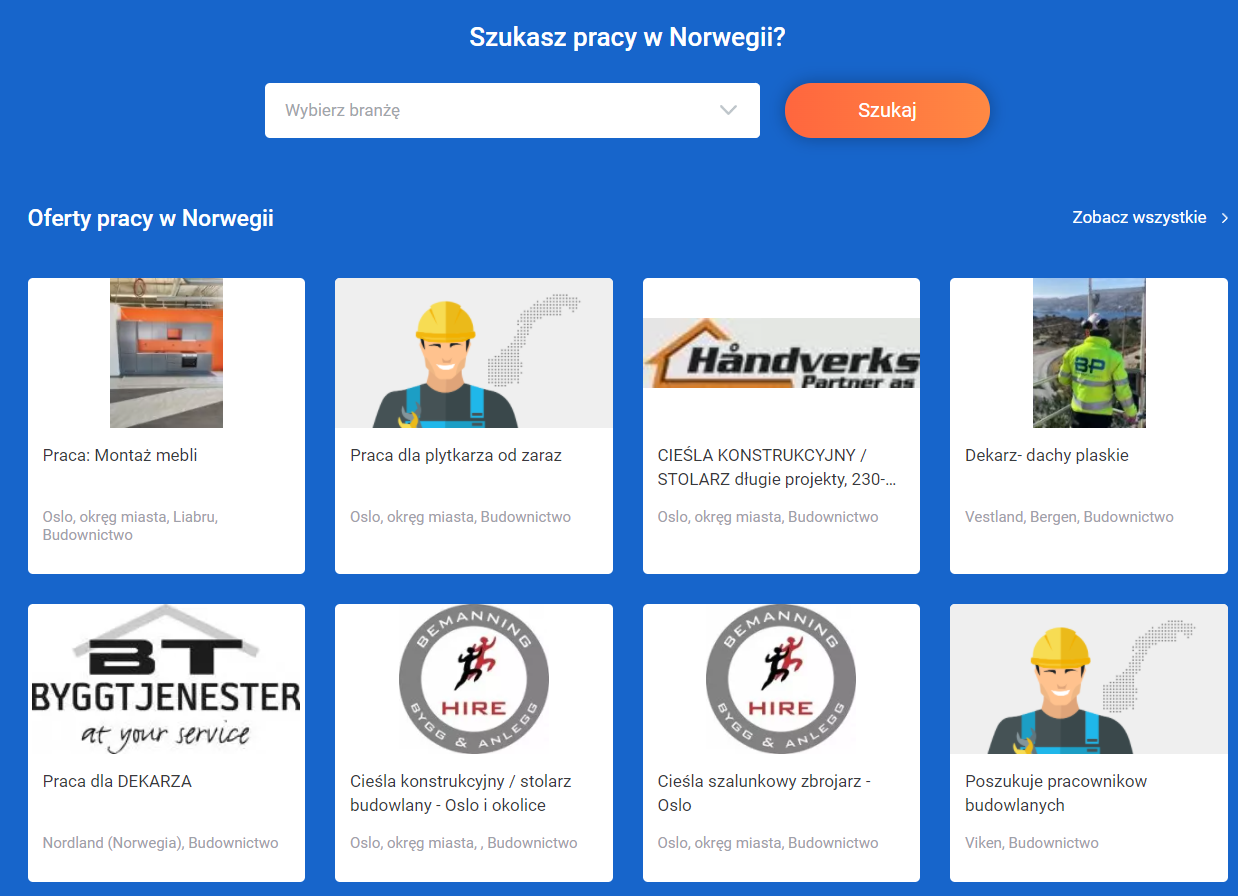 Wybrane oferty pracy w Norwegii
