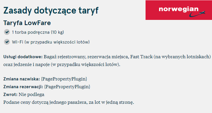 W przypadku linii Norwegian, najtańsza taryfa - teoretycznie - nie pozwala nam na uzyskanie zwrotu.