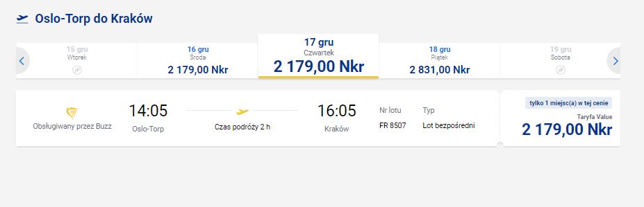 Ceny nie zawierają kosztów bagażu rejestrowanego.