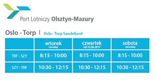 Rozkład lotów z Mazur do Oslo Torp