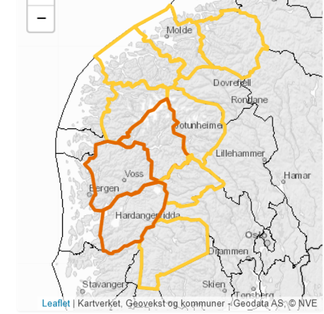 Tereny górskie zagrożone lawinami śnieżnymi (stan na 27.12.17)