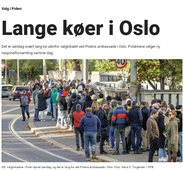 W niedzielę i poniedziałek norweskie media obiegły zdjęcia kolejek przed polskimi lokalami wyborczymi.