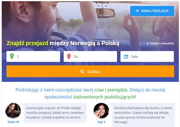 Wyszukiwarka przejazdów jest intuicyjna - wystarczy, że wpiszemy interesujące nas miasta i datę wyjazdu.