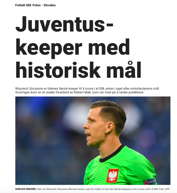 Rekord Wojciecha Szczęsnego otwiera artykuł przygotowany przez komentatorów Dagbladet.