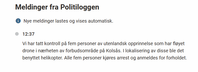 Wpis z aplikacji norweskiej policji.