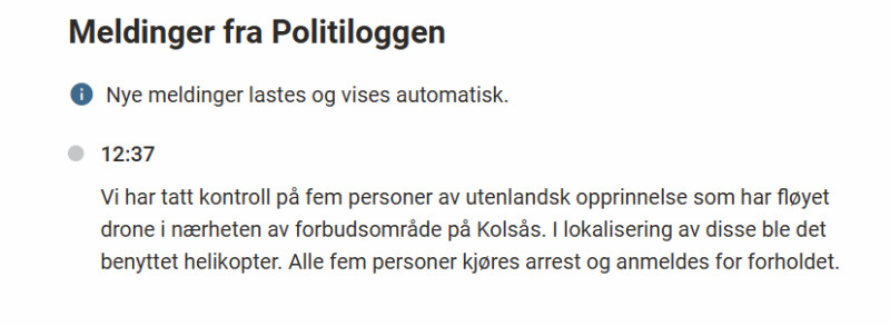 Wpis z aplikacji norweskiej policji.