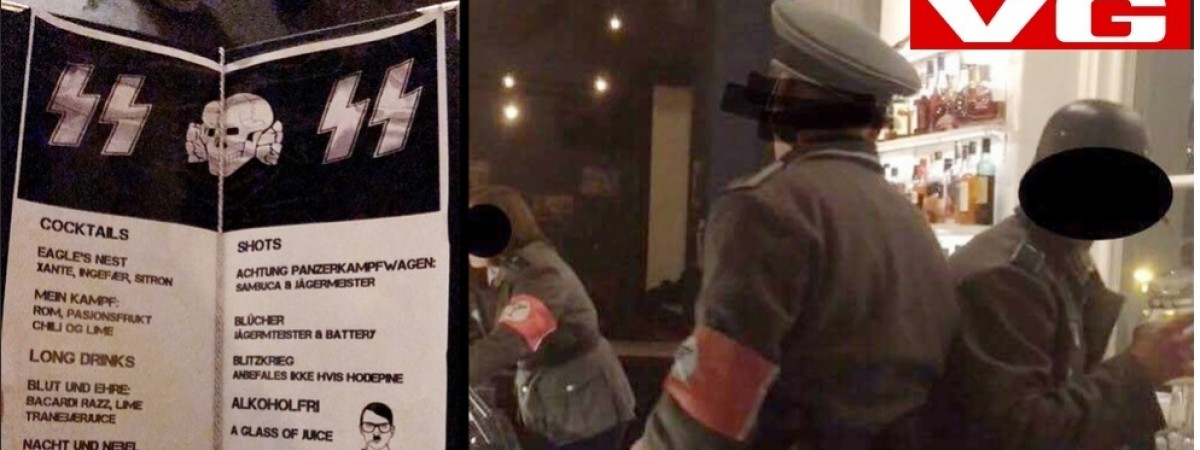 Nazistowska impreza w Trondheim. Barmani w mundurach SS