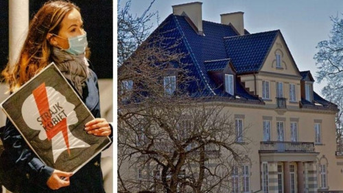 Walentynkowa akcja pod Ambasadą RP w Oslo: na budynku wyświetlono symbole Strajku Kobiet