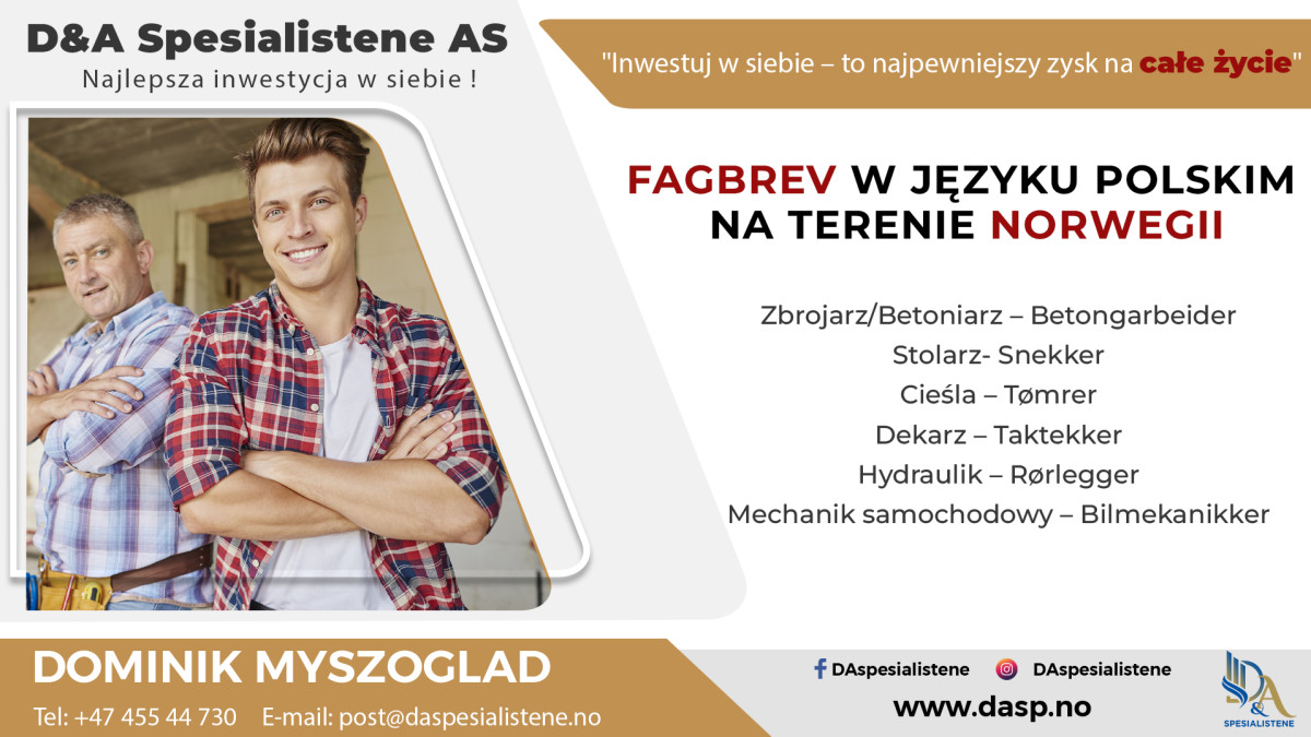 Legalna droga do norweskiego fagbrev. Certyfikacja zawodowa w języku polskim w weekend