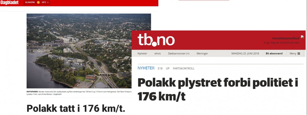 Hipokryzja norweskich mediów: Norweg jechał szybciej, ale to Polaka piętnują