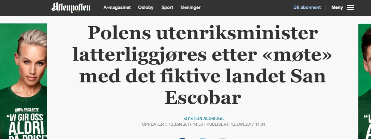 Aftenposten o pomyłce z San Escobar: „minister Waszczykowski powinien cieszyć się z takiego przymierza‟