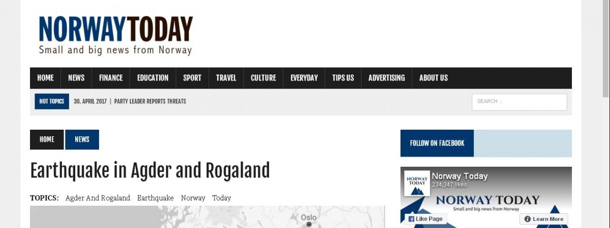 Trzęsienie ziemi w Agder og Rogaland. Nikt nie ucierpiał