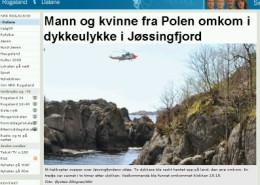Dwoje płetwonurków z Polski utonęło w Jøssingfjord