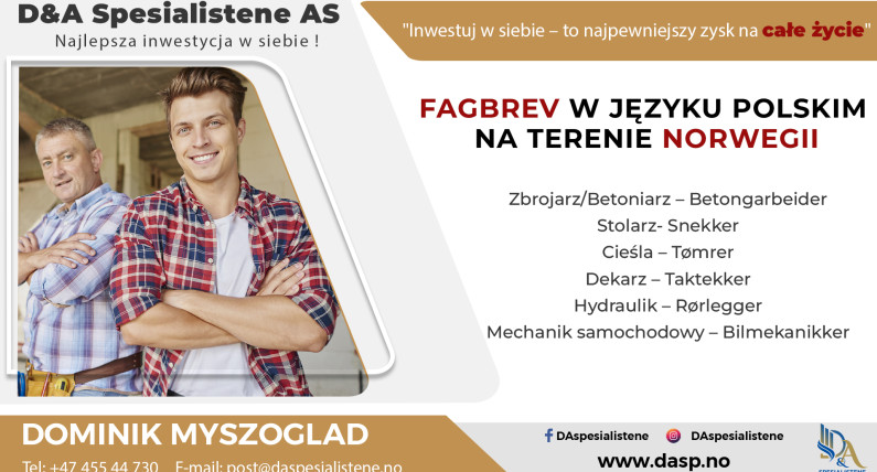 Legalna droga do norweskiego fagbrev. Certyfikacja zawodowa w języku polskim w weekend
