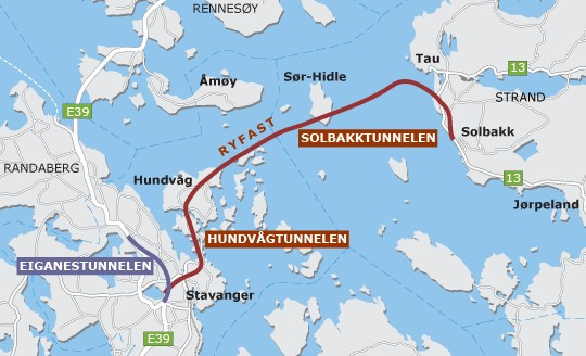 Ryfast to najdłuższy na świecie system tuneli podwodnych. Biegnie od Stavanger do Strand.