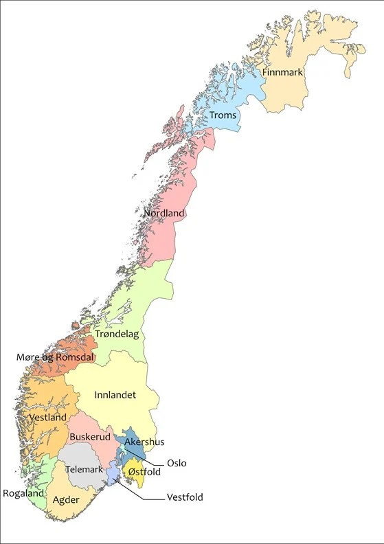Mapa Norwegii 2024.