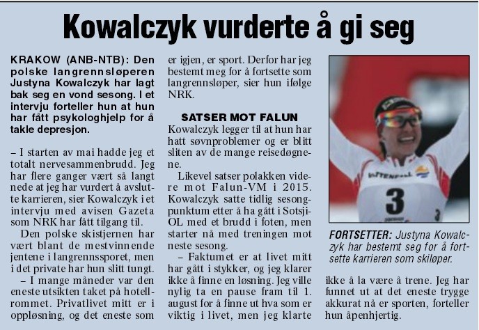 Justyna Kowalczyk cierpi na depresję Justyna Kowalczyk cierpi na depresję