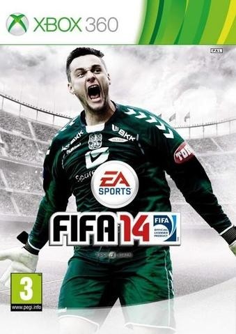 Okładka gry Fifa14 z Piotrem Leciejewskim.
