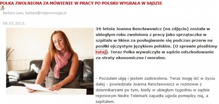 Polka zwolniona za mówienie w pracy po polsku, wygrała w sądzie Polka zwolniona za mówienie w pracy po polsku, wygrała w sądzie